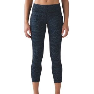 Lululemon Pace Rival Crop 19" Leggings Shatter Weave Teal Lake / Black Size 2